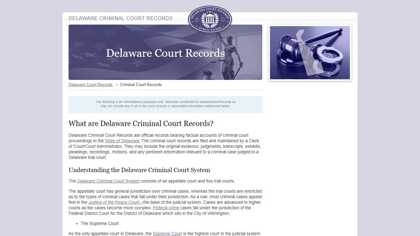 Delaware Criminal Court Records | DelawareCourtRecords.us